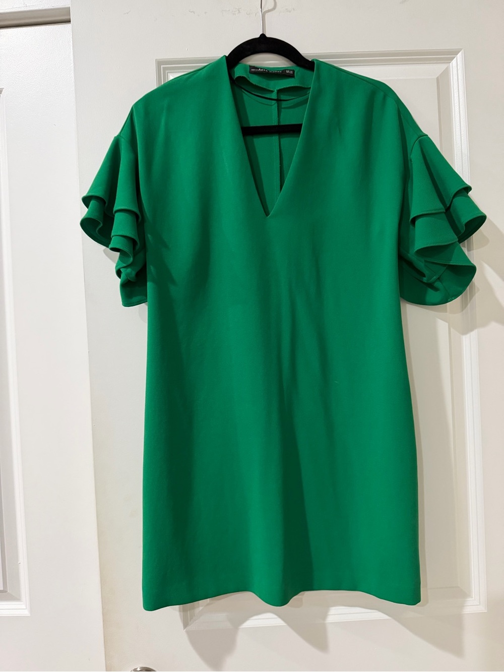Zara Woman Emerald Green Ruffle Sleeve Mini/Shift Dress – Size XS
